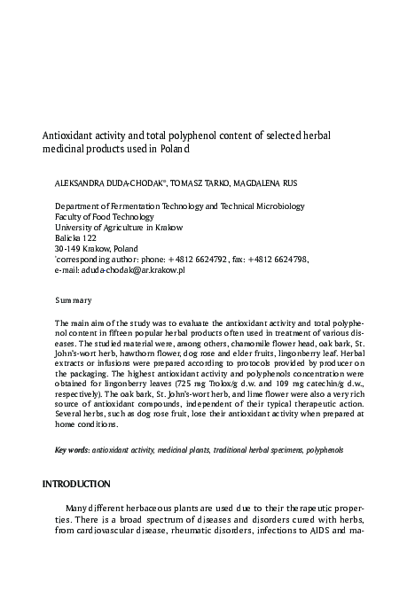 (PDF) Antioxidant activity and total polyphenol content of selected ...