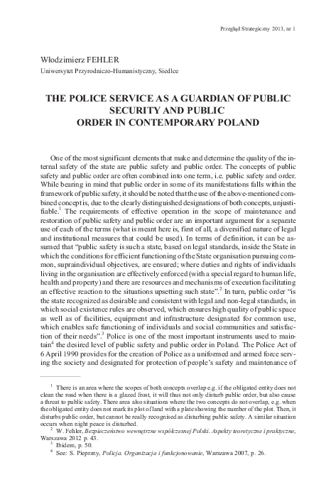 (PDF) The Police Service as a Guardian of Public Security and Public ...