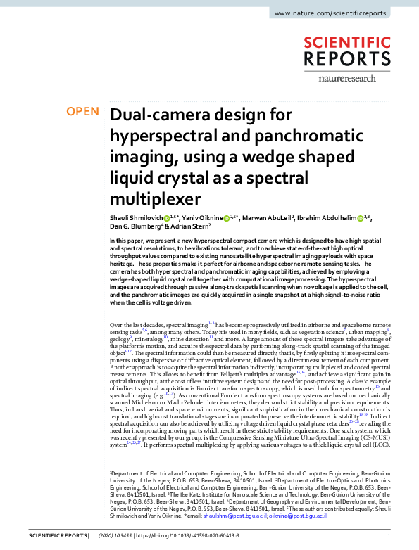 (PDF) Dual-camera design for hyperspectral and panchromatic imaging ...