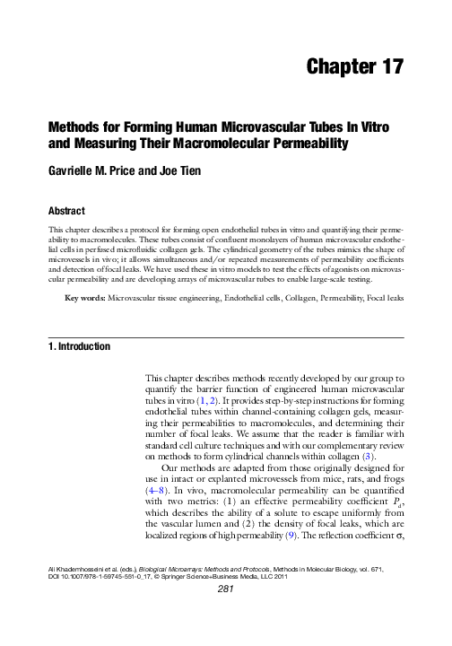 (PDF) Methods for Forming Human Microvascular Tubes In Vitro and ...