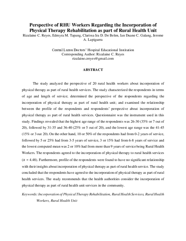 (PDF) Perspective of RHU Workers Regarding the Incorporation of ...