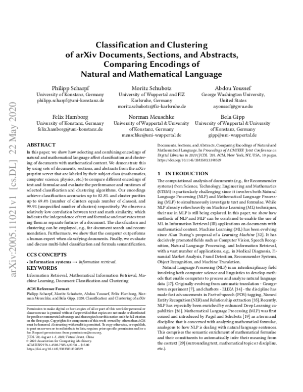 (PDF) Classification and Clustering of arXiv Documents, Sections, and ...