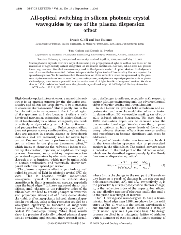 (PDF) All-optical switching in silicon photonic crystal waveguides by ...