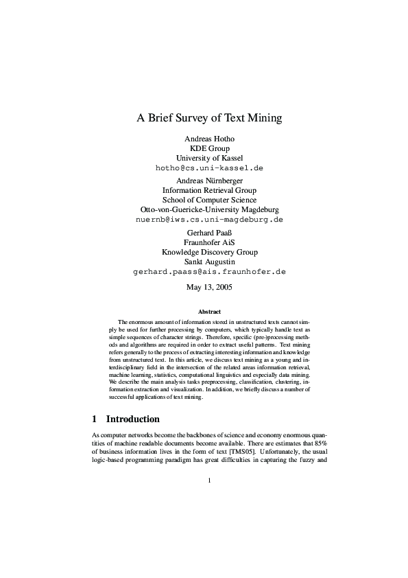 (PDF) A brief survey of text mining
