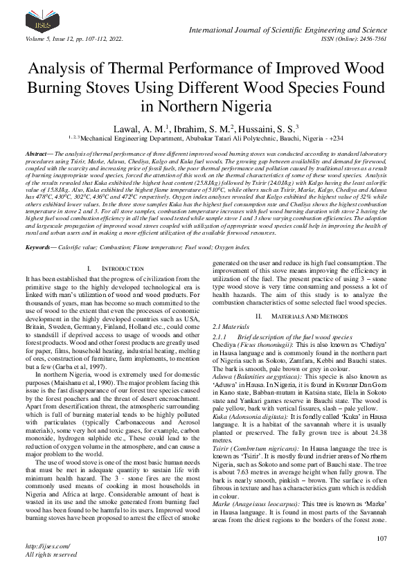 (PDF) Analysis of Thermal Performance of Improved Wood Burning Stoves ...