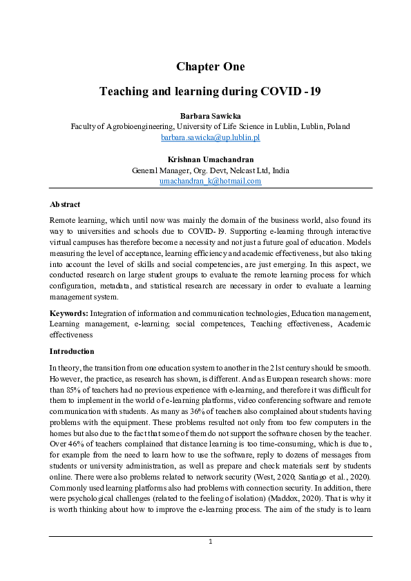 (PDF) Teaching and learning during COVID -19 | Barbara Sawicka ...
