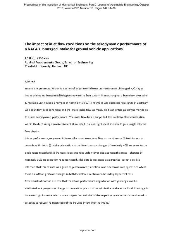 (PDF) The impact of inlet flow conditions on the aerodynamic ...