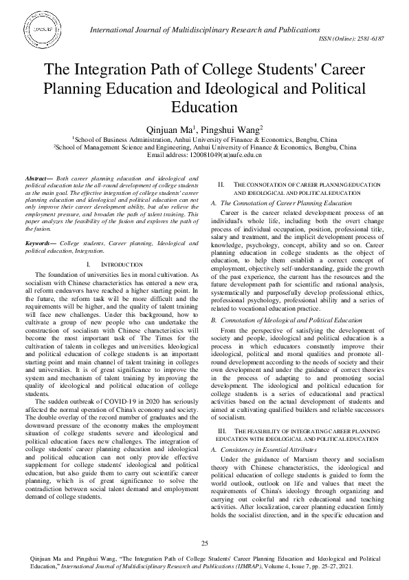(PDF) The Integration Path of College Students' Career Planning ...