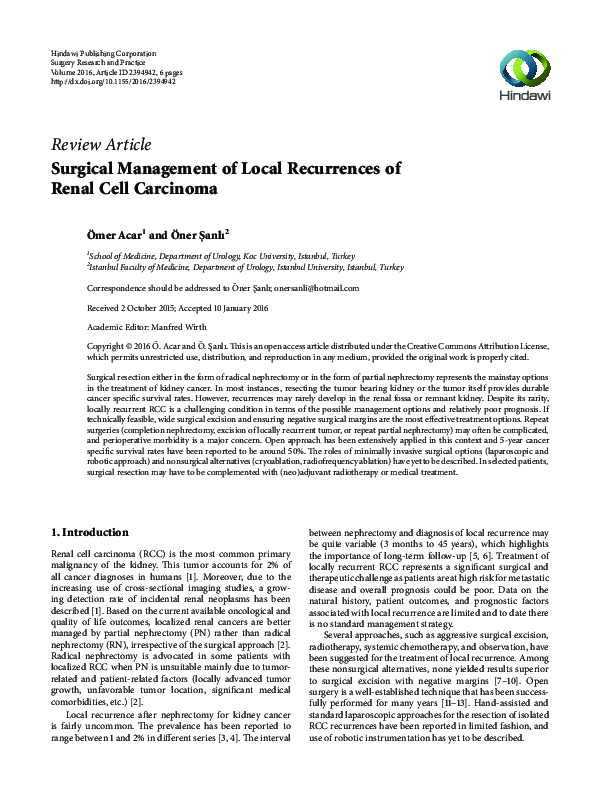 (PDF) Surgical Management of Local Recurrences of Renal Cell Carcinoma