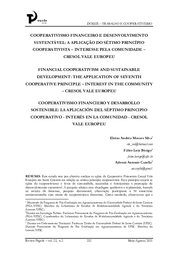  PDF Cooperativismo De Cr dito E Desenvolvimento Sustent vel A 