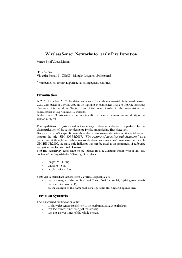 (PDF) Wireless Sensor Networks for Early Fire Detection