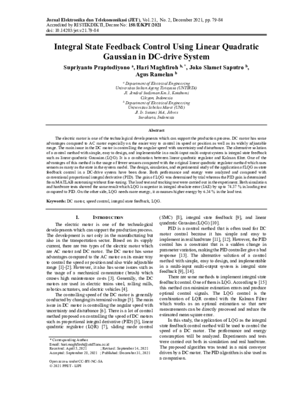 (PDF) Integral State Feedback Control Using Linear Quadratic Gaussian ...