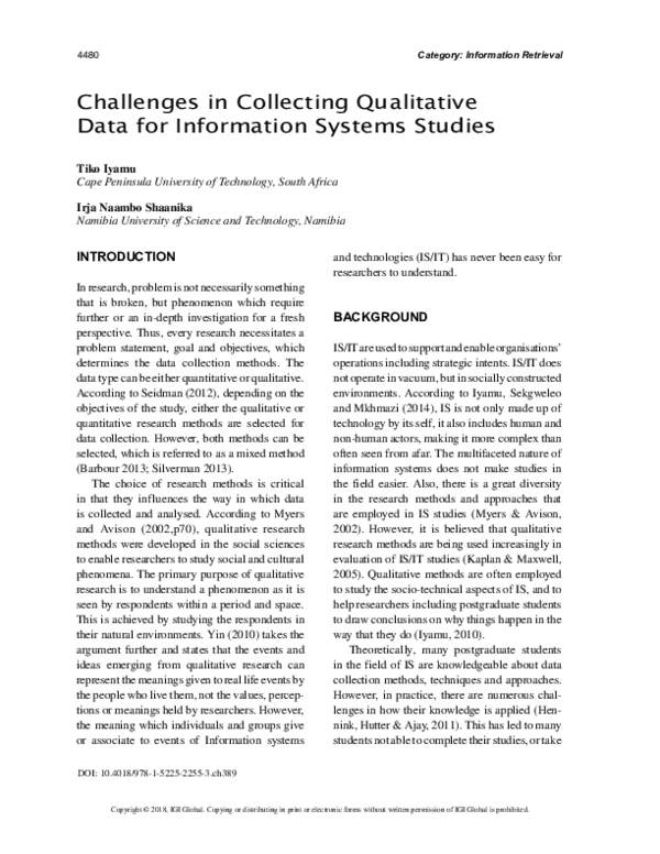 (PDF) Challenges in Collecting Qualitative Data for Information Systems ...