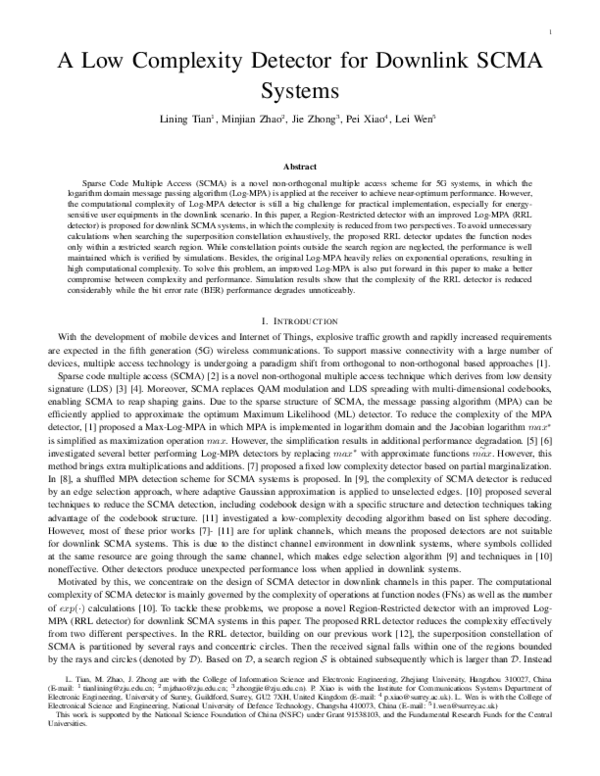 (PDF) A Low Complexity Detector for Downlink SCMA Systems