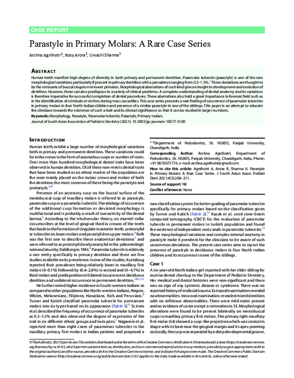 (PDF) Parastyle in Primary Molars: A Rare Case Series