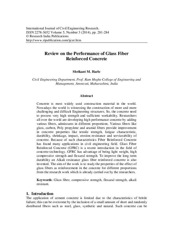 (PDF) Review on the Performance of Glass Fiber Reinforced Concrete