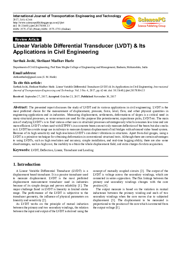 (PDF) Linear Variable Differential Transducer (LVDT) & Its Applications
