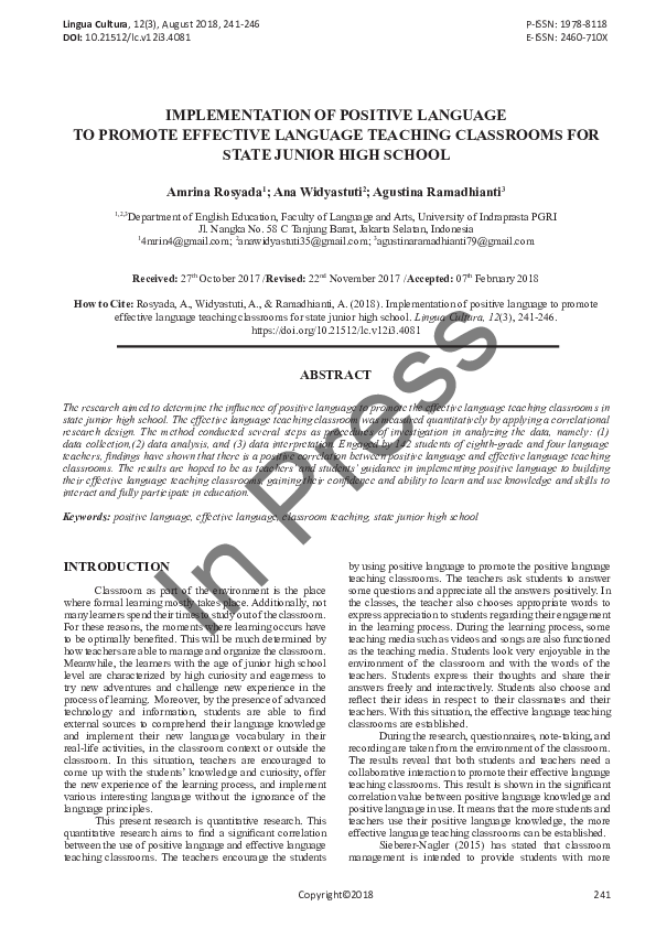 (PDF) Implementation of Positive Language to Promote Effective Language ...