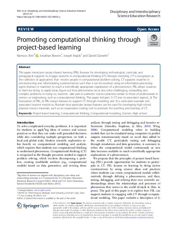 (PDF) Promoting computational thinking through project-based learning