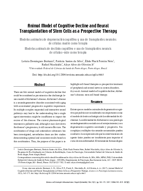 (PDF) Animal model of cognitive decline and neural transplantation of ...