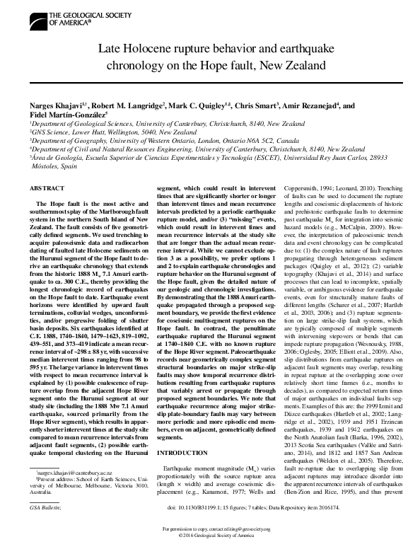 (PDF) Late Holocene rupture behavior and earthquake chronology on the ...