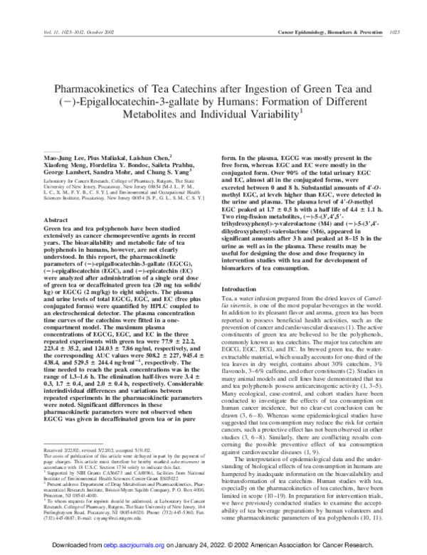 (PDF) Pharmacokinetics of Tea Catechins after Ingestion of Green Tea ...