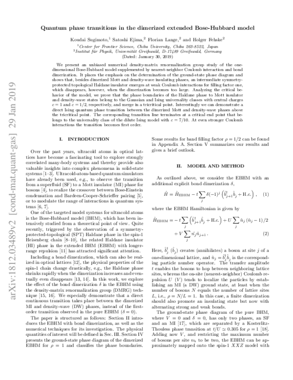 (PDF) Quantum phase transitions in the dimerized extended Bose-Hubbard ...