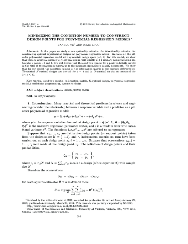 (PDF) Minimizing the Condition Number to Construct Design Points for ...