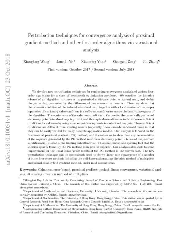 (PDF) Perturbation Techniques for Convergence Analysis of Proximal ...