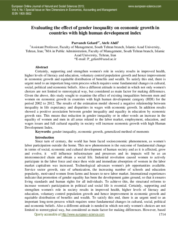 (PDF) Evaluating the Effect of Gender Inequality on Economic Growth in ...