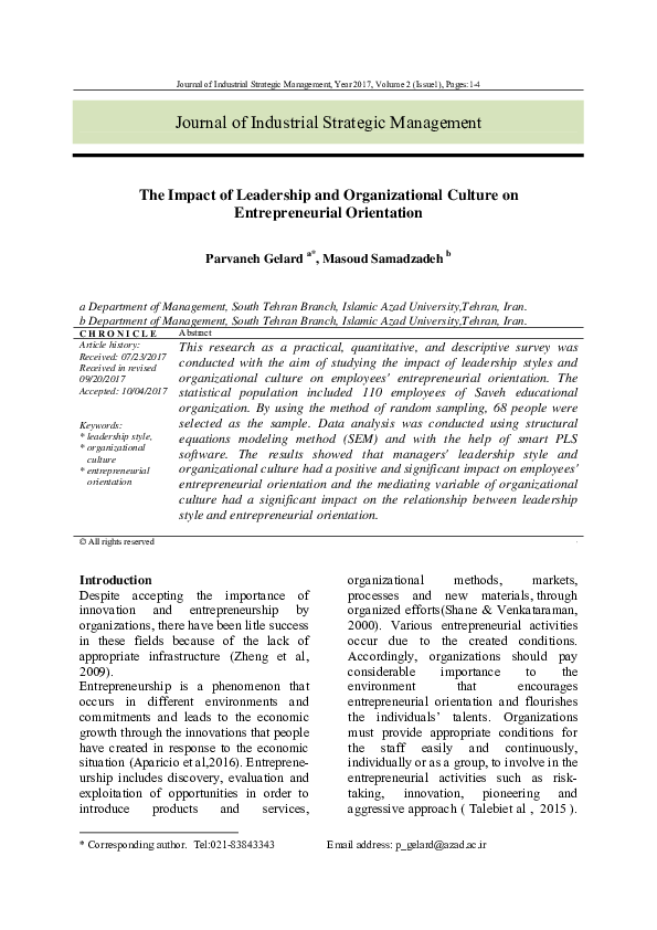 (PDF) The Impact of Leadership and Organizational Culture on ...