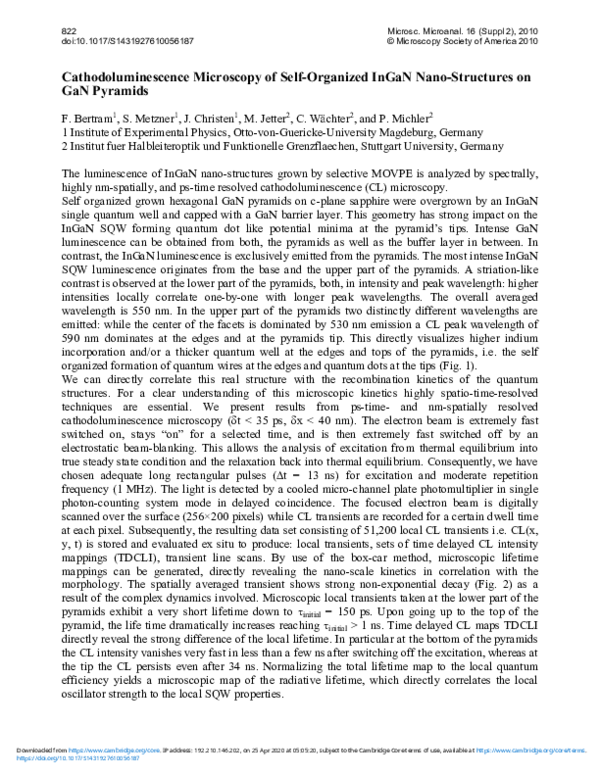 (PDF) Cathodoluminescence Microscopy of Self-Organized InGaN Nano ...