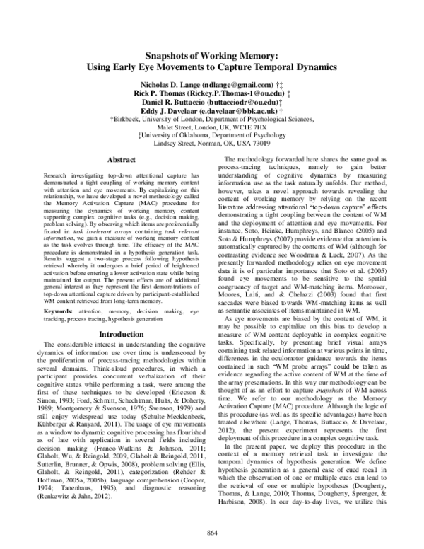 (PDF) Snapshots of Working Memory: Using Early Eye Movements to Capture ...