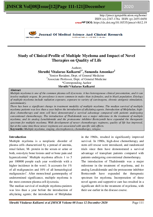 (PDF) Study of Clinical Profile of Multiple Myeloma and Impact of Novel ...
