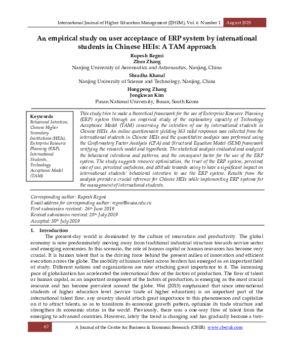 (PDF) An empirical study on user acceptance of ERP system by ...