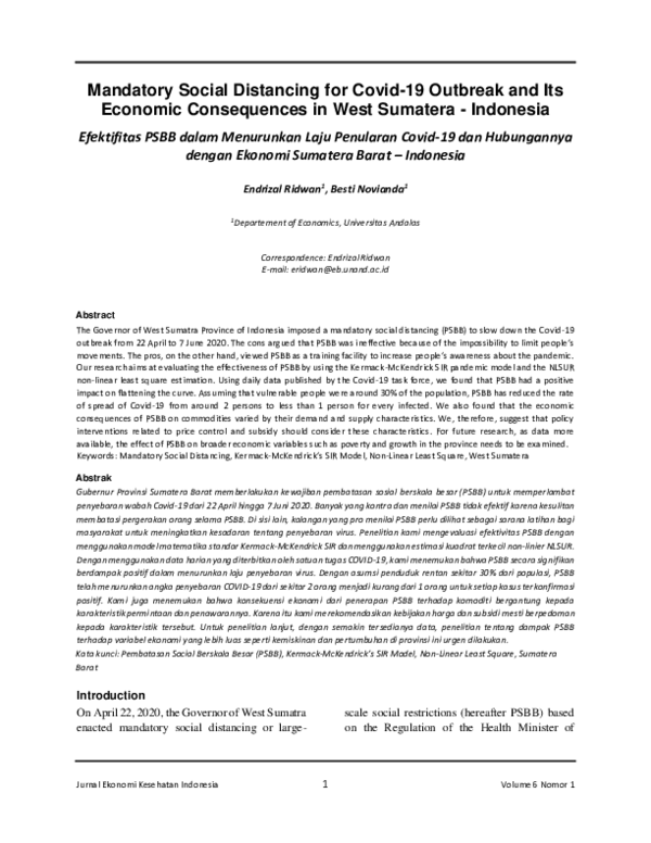 (PDF) Mandatory Social Distancing for Covid-19 Outbreak and Its ...