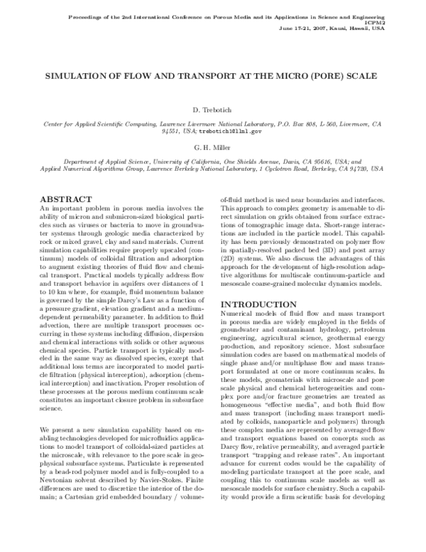 (PDF) Simulation of Flow and Transport at the Micro (Pore) Scale
