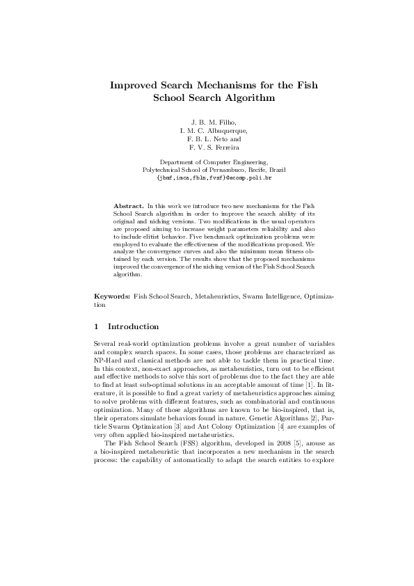 (PDF) Improved Search Mechanisms for the Fish School Search Algorithm