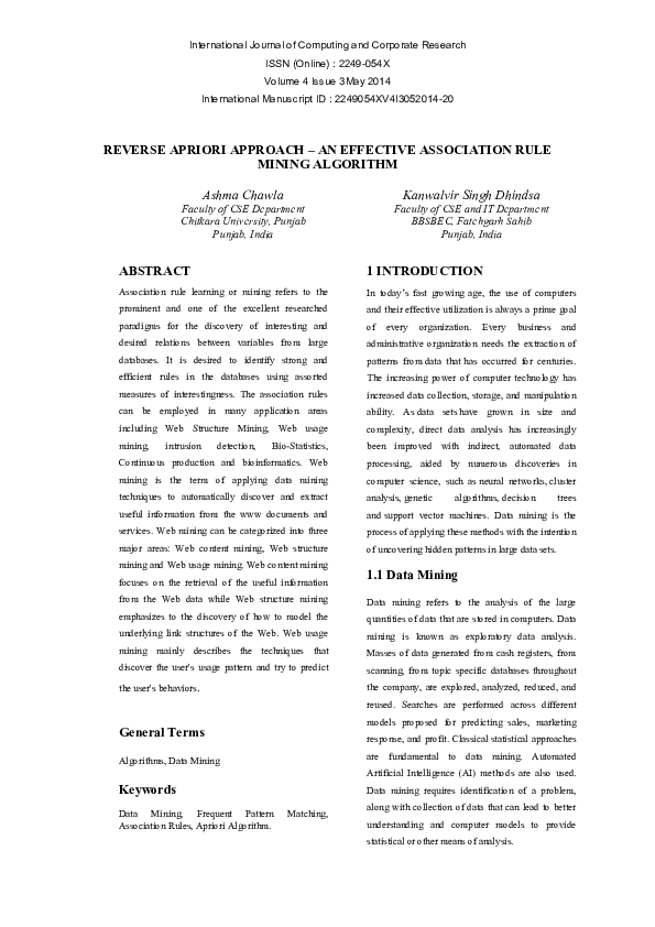 (PDF) Reverse Apriori Approach – an Effective Association Rule Mining ...