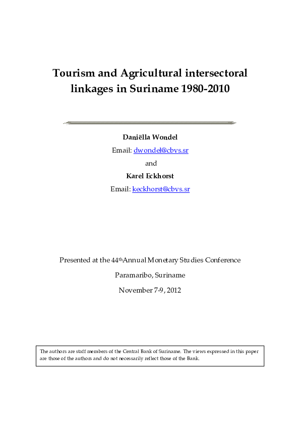 (PDF) Tourism and Agricultural intersectoral linkages in Suriname 1980