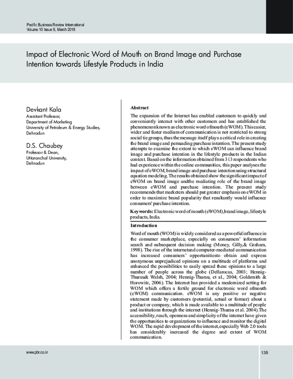 (PDF) Impact of Electronic Word of Mouth on Brand Image and Purchase ...