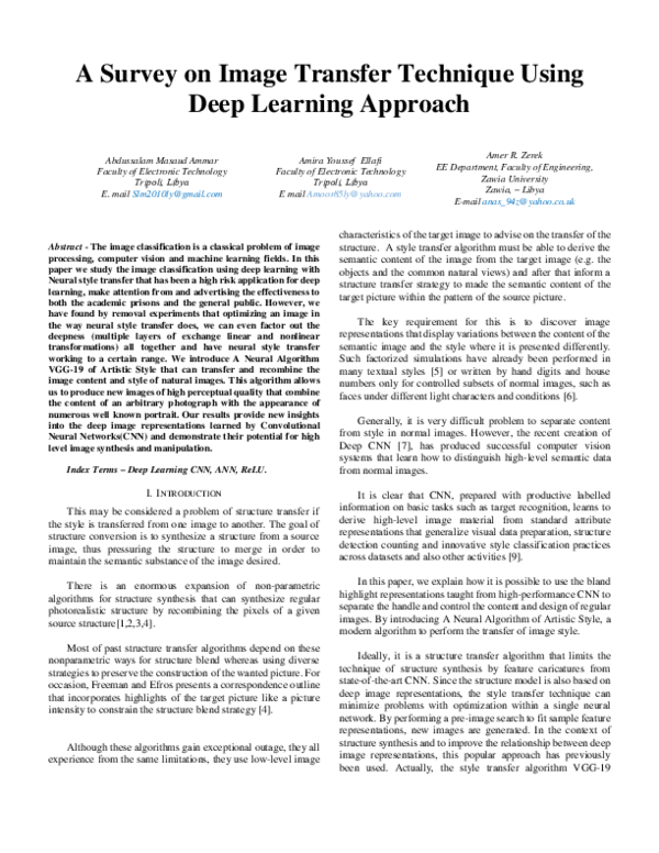 (PDF) A Survey on Image Transfer Technique Using Deep Learning Approach