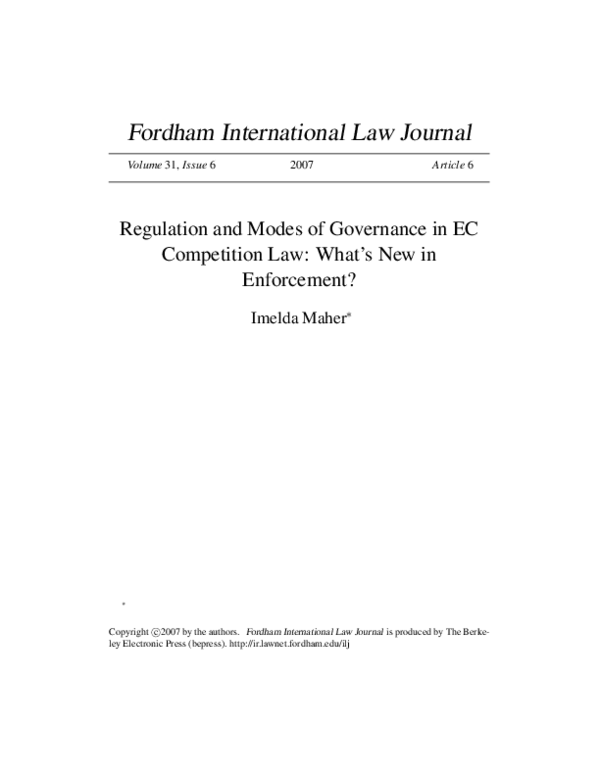 (PDF) Regulation and Modes of Governance in EC Competition Law: What's ...