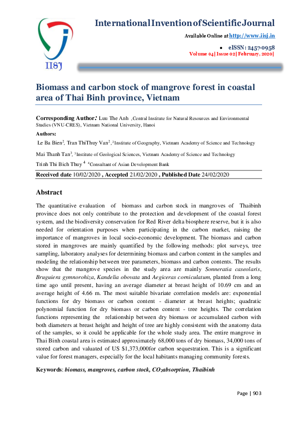 (PDF) Biomass and carbon stock of mangrove forest in coastal area of ...