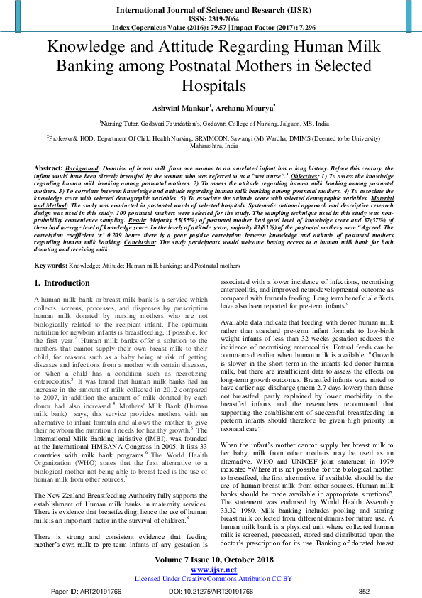 (PDF) Knowledge and Attitude Regarding Human Milk Banking among ...