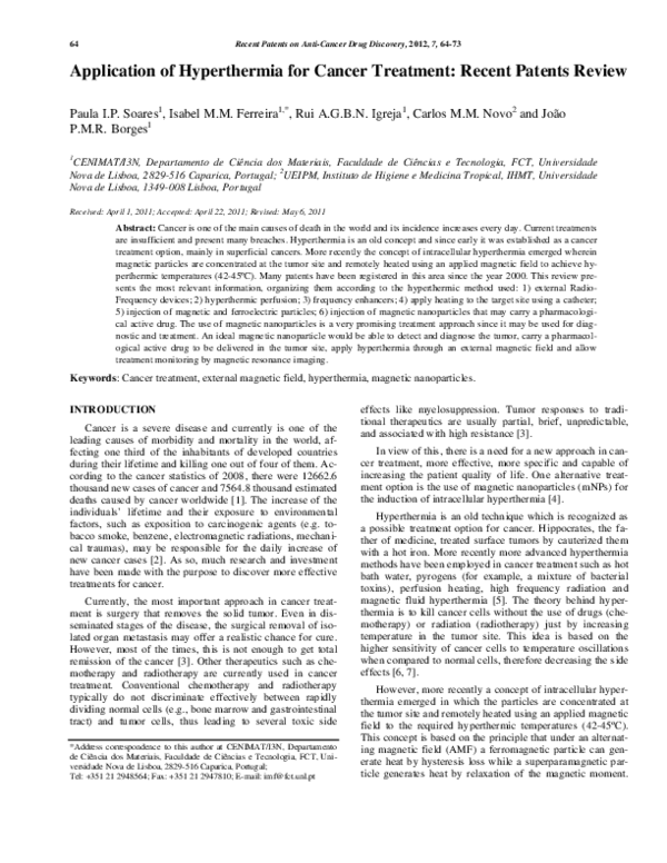 (PDF) Application of Hyperthermia for Cancer Treatment: Recent Patents ...