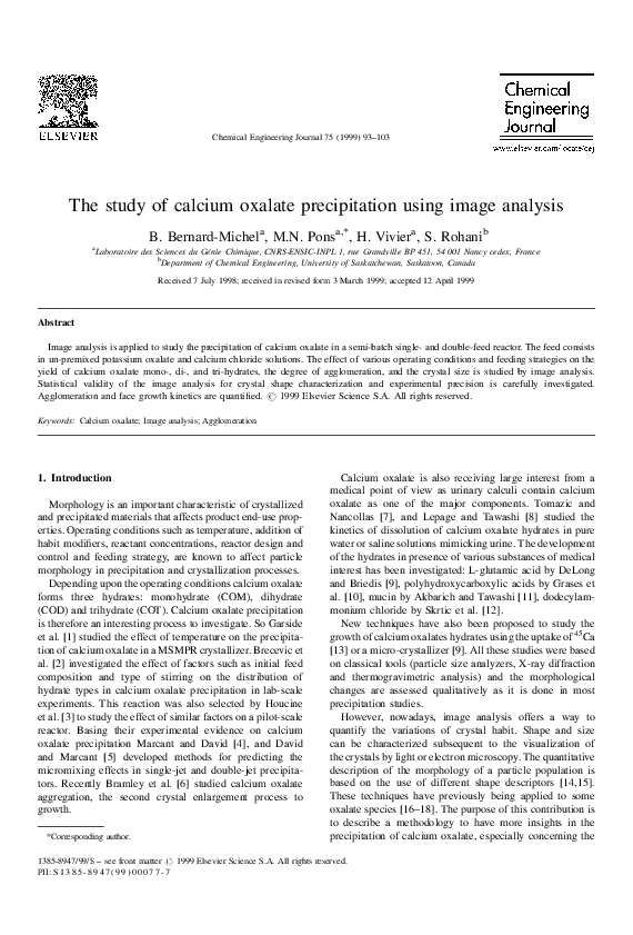 (PDF) The study of calcium oxalate precipitation using image analysis