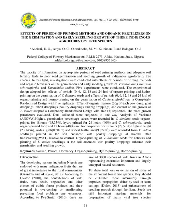 (PDF) EFFECTS OF PERIODS OF PRIMING METHODS AND ORGANIC FERTILIZERS ON ...