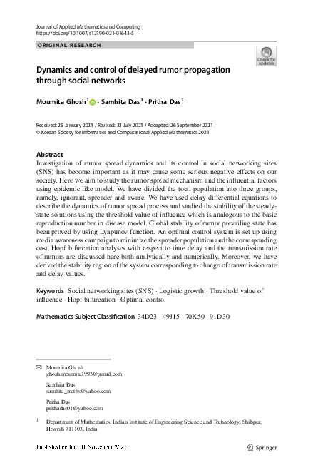 (PDF) Dynamics and control of delayed rumor propagation through social ...