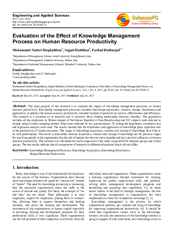 (PDF) Evaluation of the Effect of Knowledge Management Process on Human ...